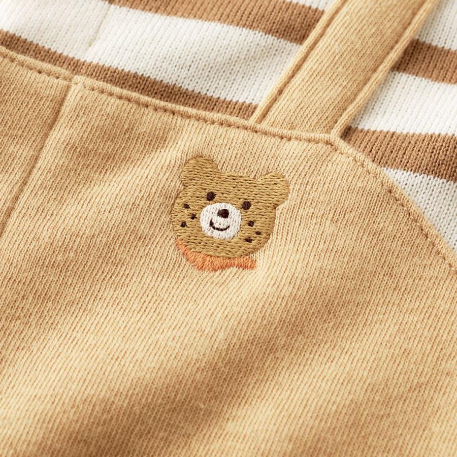 ミキハウス ボーダー柄 重ね着風  カバーオール ベージュ マルチカラー 70cm 80cm ホットビスケッツ HOT BISCUITSの画像