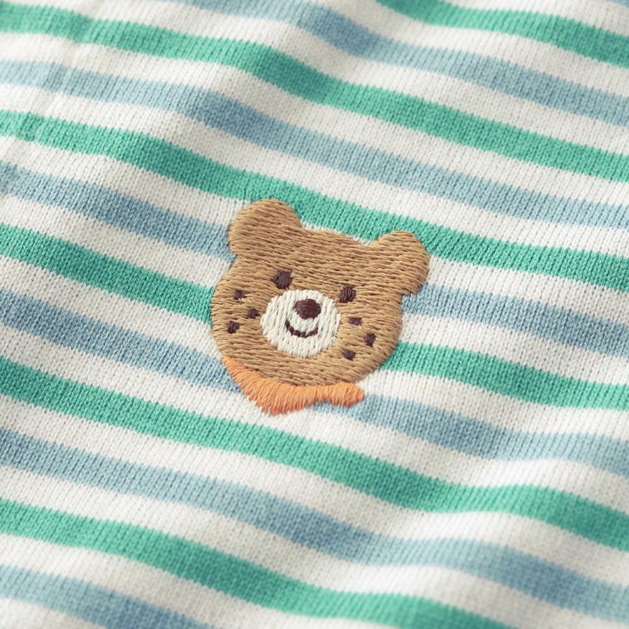 ミキハウス みじんボーダー ワンポイント刺繍 ショートオール グリーン ラベンダー 70cm 80cm ホットビスケッツ HOT BISCUITSの画像