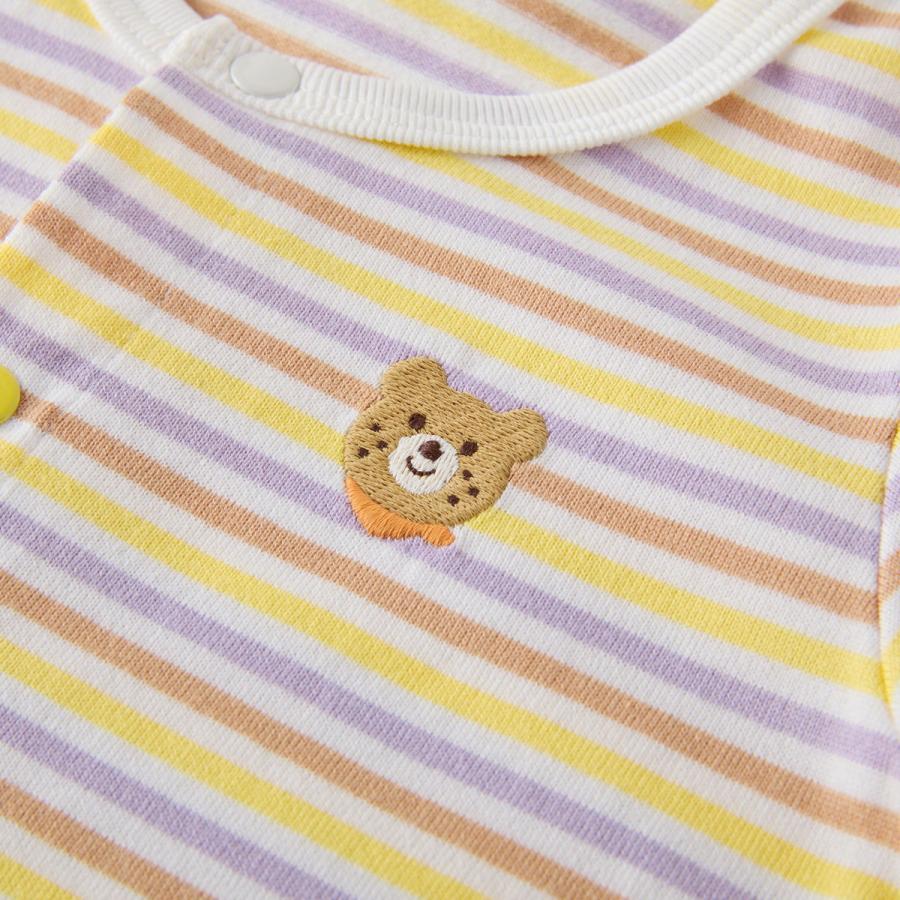 ミキハウス みじんボーダー ワンポイント刺繍 ショートオール グリーン ラベンダー 70cm 80cm ホットビスケッツ HOT BISCUITSの画像