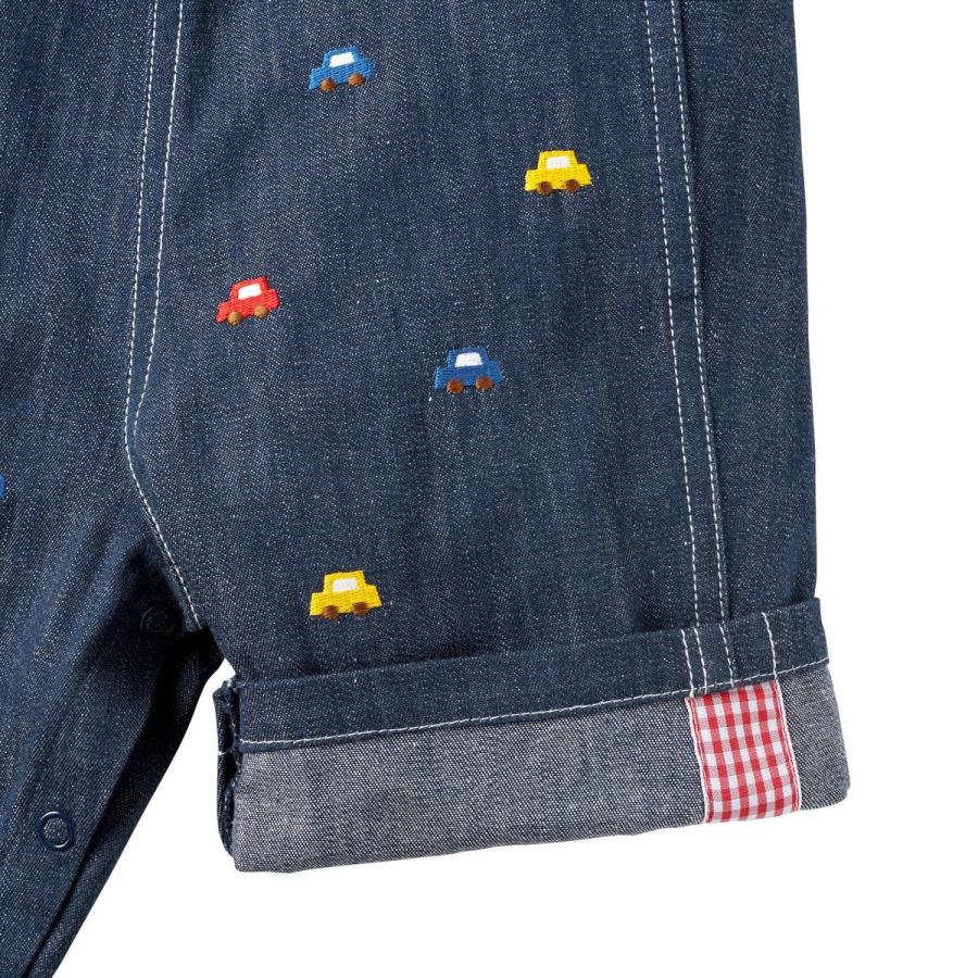 HOT BISCUITS ミキハウス くるま刺繍 デニム オーバーオール 紺