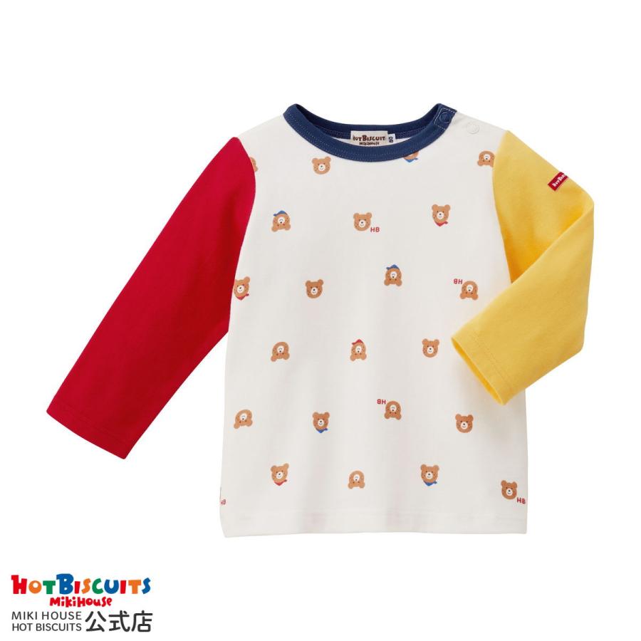 HOT BISCUITS ミキハウス ビーンズ総柄 長袖Tシャツ アウトレット 白 