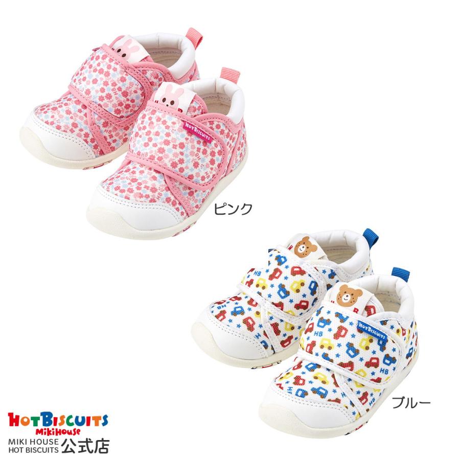 クルマ 小花の総柄セカンドシューズ 靴 くつ ギフト プレゼント ピンク ブルー 13 Biscuits 15 ホットビスケッツ 人気の定番 Hot ミキハウス 14 14 5 13 5