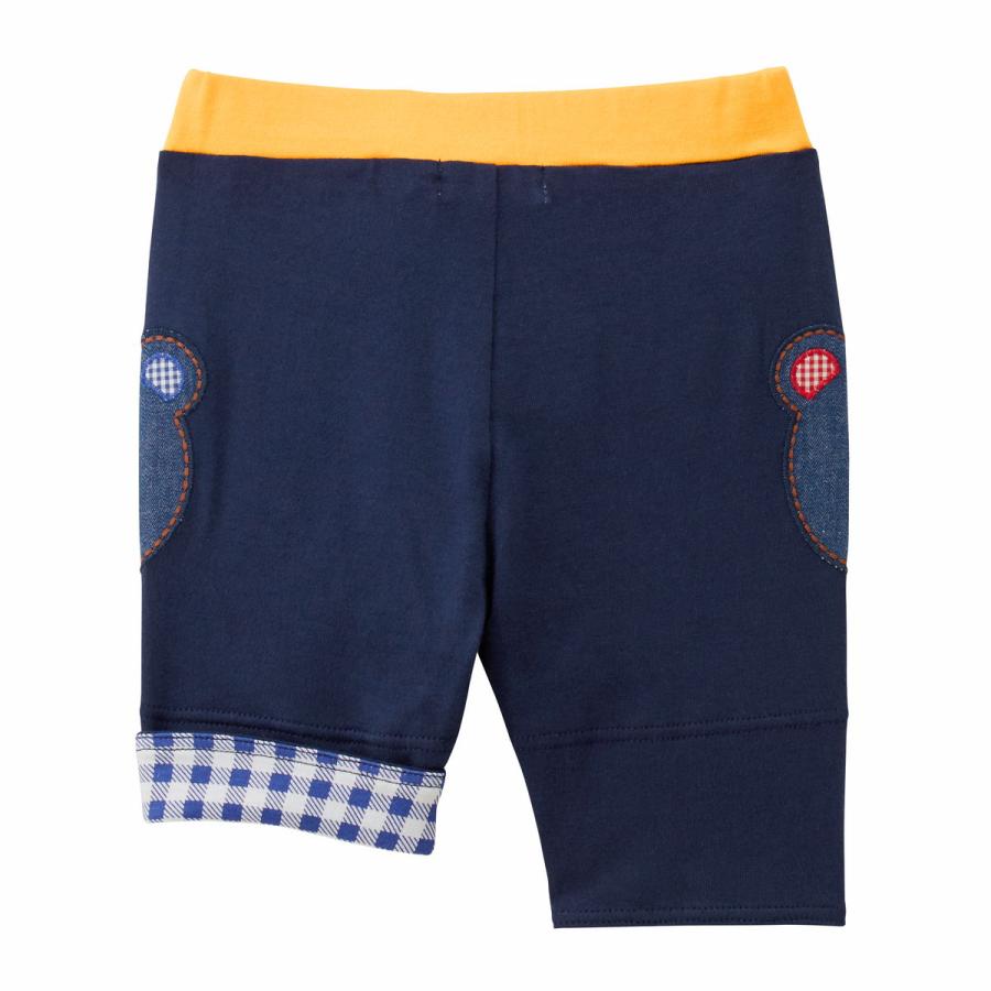 ミキハウス 折り返しチェック 6分丈パンツ アウトレット 紺 ピンク 80cm 90cm 100cm 110cm 120cm ホットビスケッツ HOT BISCUITSの画像