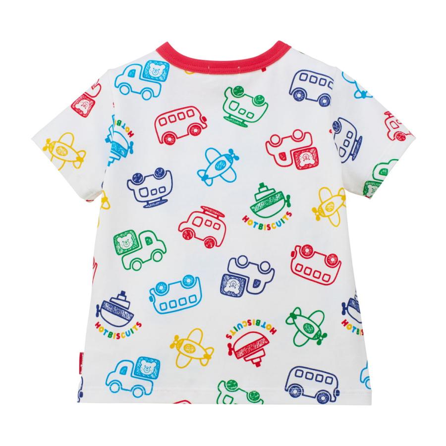 HOT BISCUITS ミキハウス ビーンズ×乗り物 総柄 半袖Tシャツ 白 80cm