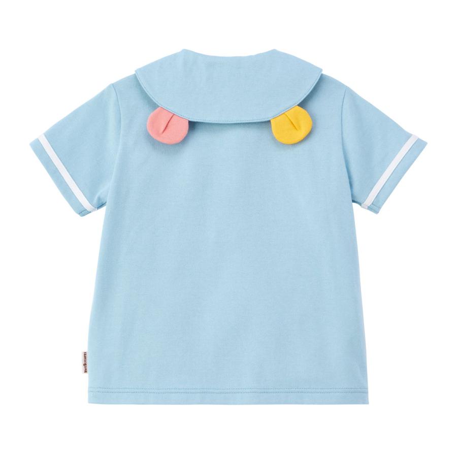 ミキハウス くま耳 セーラーカラー半袖Tシャツ 白 ストームブルー 70cm 80cm 90cm 100cm 110cm ホットビスケッツ HOT BISCUITS
