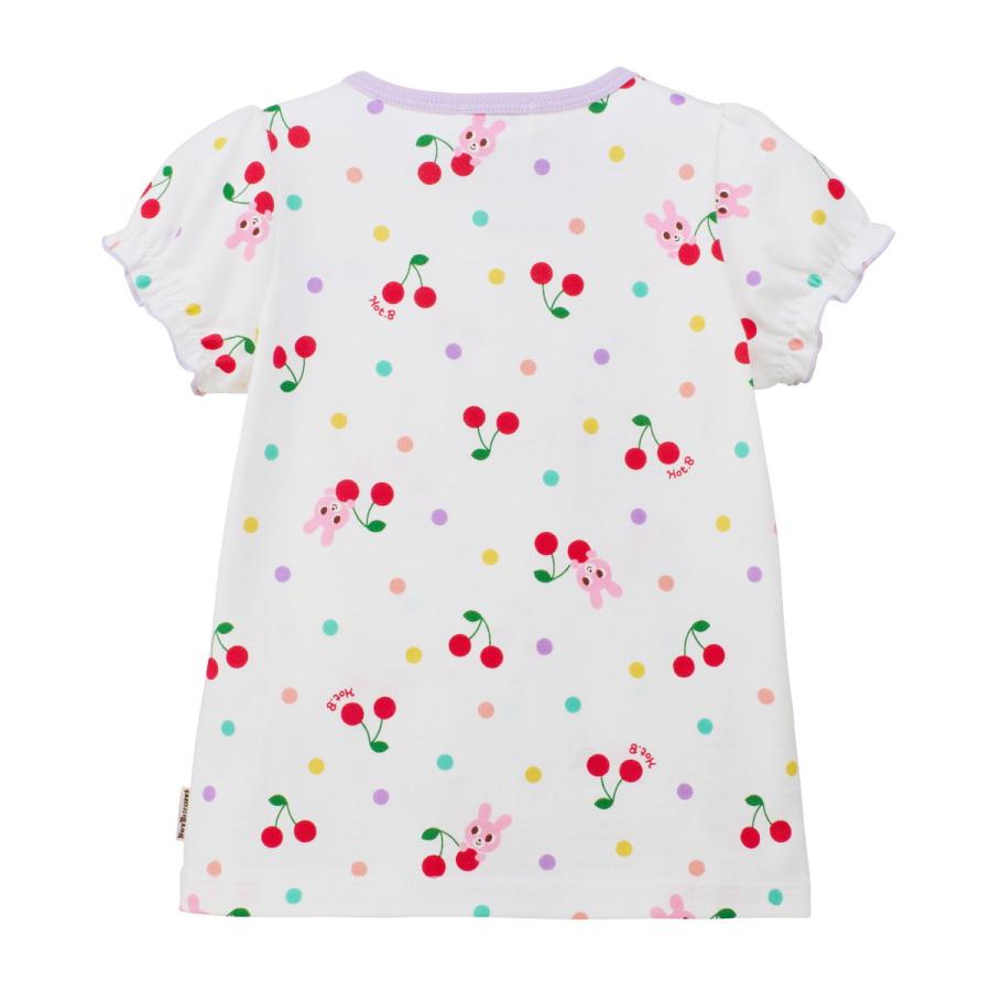ミキハウス キャビット×さくらんぼ 総柄 半袖Tシャツ 白 80cm 90cm 100cm 110cm 120cm ホットビスケッツ HOT BISCUITSの画像