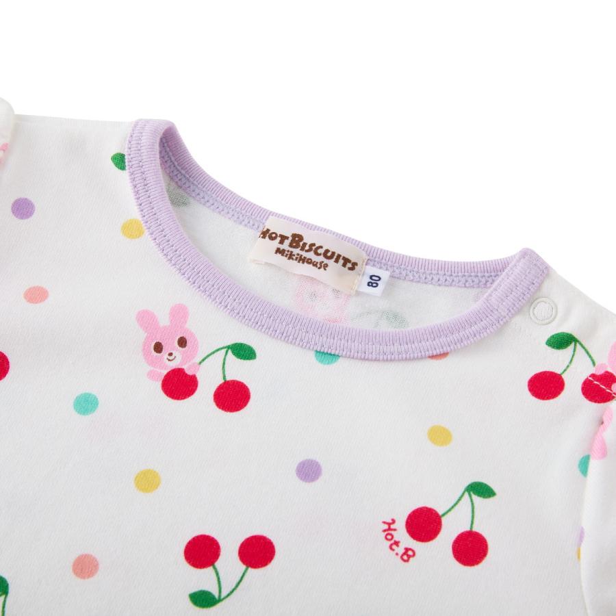 ミキハウス キャビット×さくらんぼ 総柄 半袖Tシャツ 白 80cm 90cm 100cm 110cm 120cm ホットビスケッツ HOT BISCUITSの画像