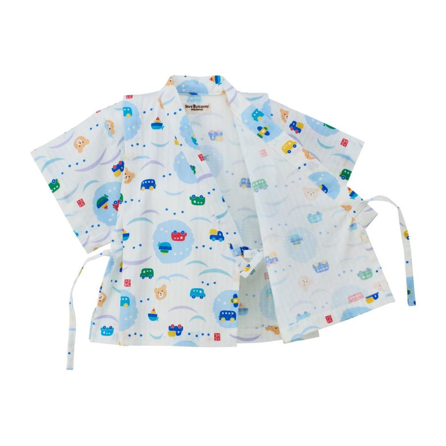 ミキハウス 総柄 甚平スーツ 白 黄 ピンク ブルー ストームブルー 80cm 90cm 100cm 110cm 120cm ホットビスケッツ HOT BISCUITSの画像