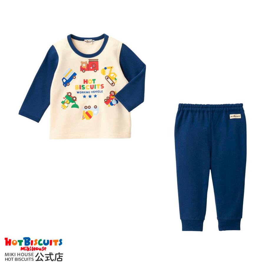 HOT BISCUITS ミキハウス 働く車 ミニ裏毛 ルームウェア上下セット