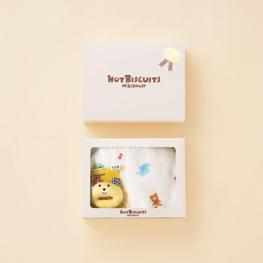 HOT BISCUITS ミキハウス 出産祝い 内祝い ガーゼバスタオル＆ラトル
