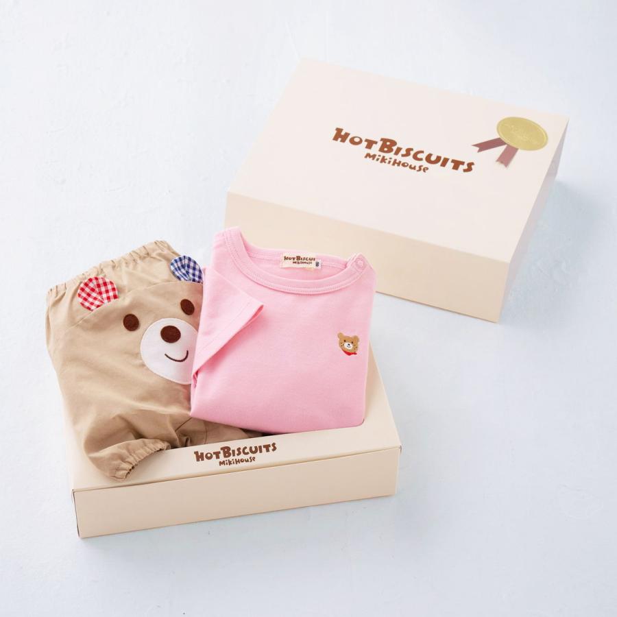ミキハウス 出産祝い 内祝い ワンポイント半袖Tシャツ＆顔ドンブルマセット【BOX付き】 アウトレット ホットビスケッツ HOT BISCUITSの画像
