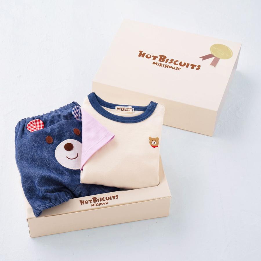 ミキハウス 出産祝い 内祝い ワンポイント半袖Tシャツ＆顔ドンブルマセット【BOX付き】 アウトレット ホットビスケッツ HOT BISCUITSの画像