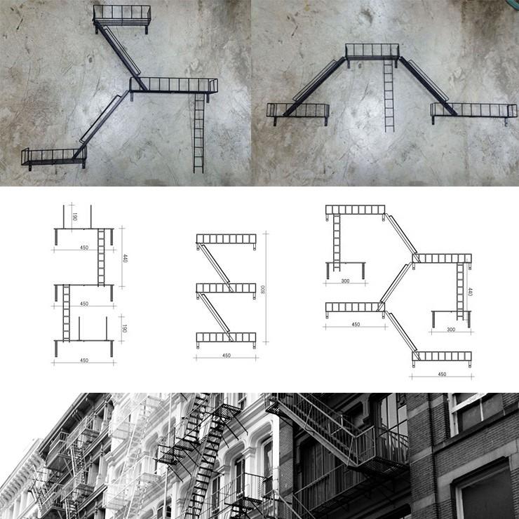 Window ウィンドウ FIRE ESCAPE ディスプレイ 壁面収納 ハンドメイド アイアン製 インテリア デザイン おしゃれ