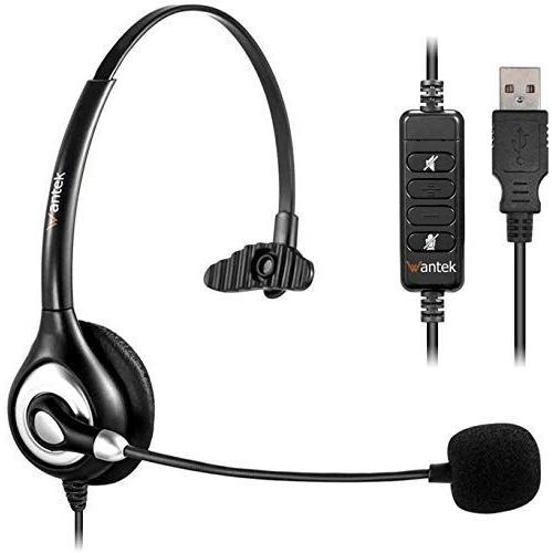 Wantekヘッドセットusb 片耳 ノイズキャンセリングマイク付きとオンライン制御有線pc用ヘッドホン Web会議 Skype オフィス 9mt9ihc3bx スマホ タブレット パソコン Tdsc Sn