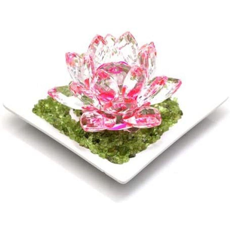 逸品 蓮の花 クリスタルガラス ピンク 置物 風水 クリスタルガラス サンキャッチャー ペリドットさざれ石セット オブジェ 置き物 Emrya Com