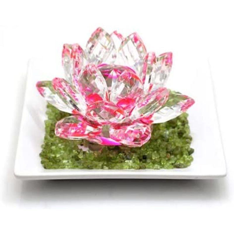 逸品 蓮の花 クリスタルガラス ピンク 置物 風水 クリスタルガラス サンキャッチャー ペリドットさざれ石セット オブジェ 置き物 Emrya Com