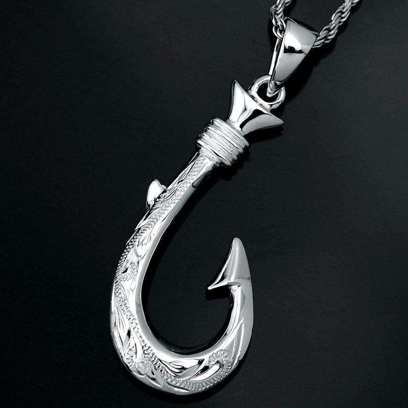 再再販 ペンダント 釣り針 フィッシュフック ハワイアンジュエリー レイラニ ネックレス ロープチェーン45cm付 925 シルバー メンズ ネックレス ペンダント