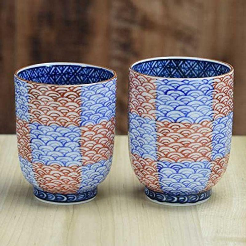 京焼 清水焼 組湯呑 夫婦湯呑み 2客セット 青赤市松青海波 MU103