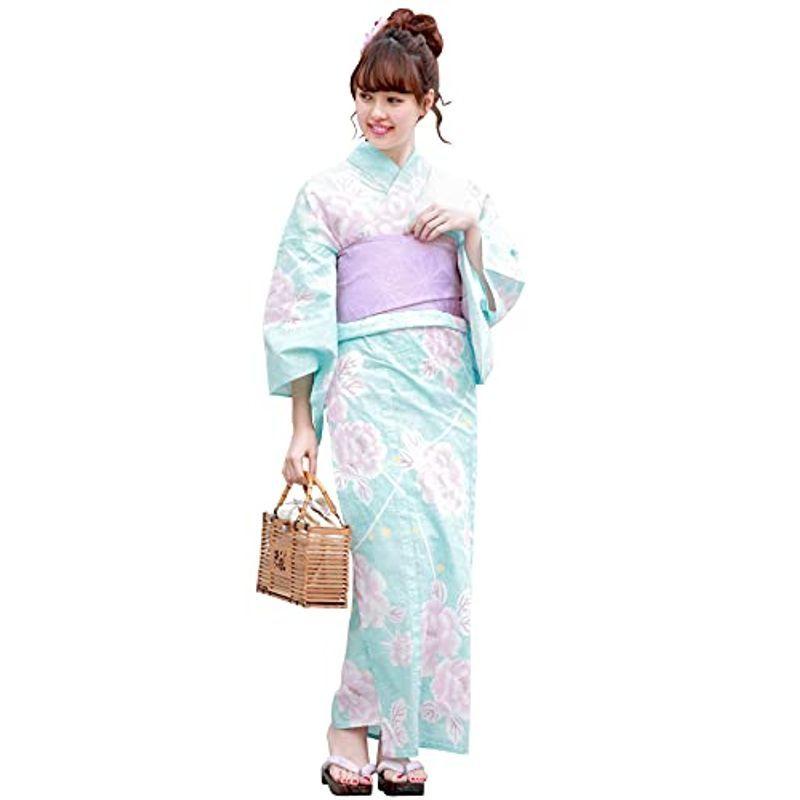 (ソウビエン) 浴衣セット レディース レトロ bonheur saisons ボヌールセゾン 水色 ライトブルー ピンク 薄紫 牡丹 花