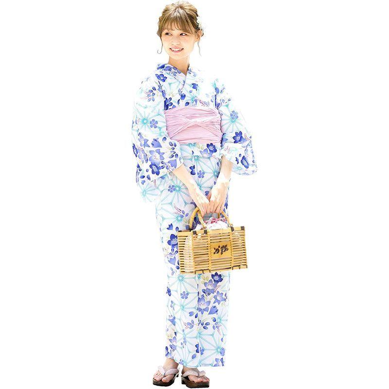 【訳あり・新品】 (ソウビエン)浴衣 セット レディース 白 ホワイト 青 麻の葉 桔梗 萩 藤 ラメ 綿 女性 夏 ボヌールセゾン 兵児帯 ピンク 【2040167796】(10427円)