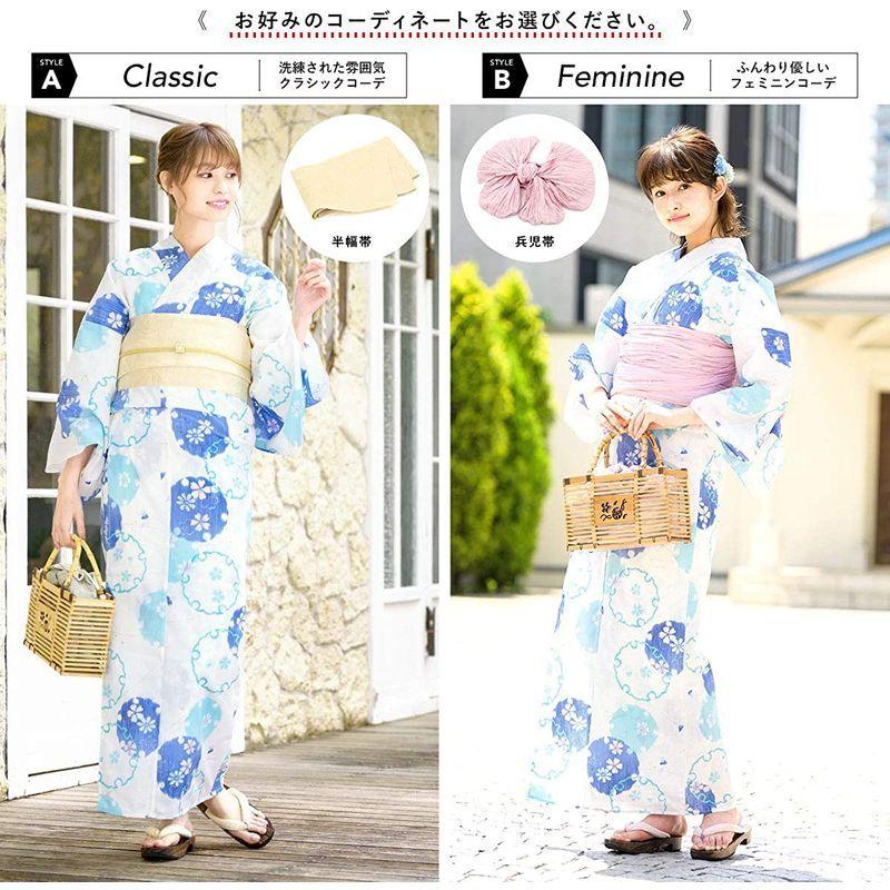【即購入⭕️】 (ソウビエン)浴衣 セット レディース 白系 ホワイト 青 雪輪文 ラメ 綿 女性 夏 ボヌールセゾン 兵児帯 ピンク 【2040166766】(10427円)