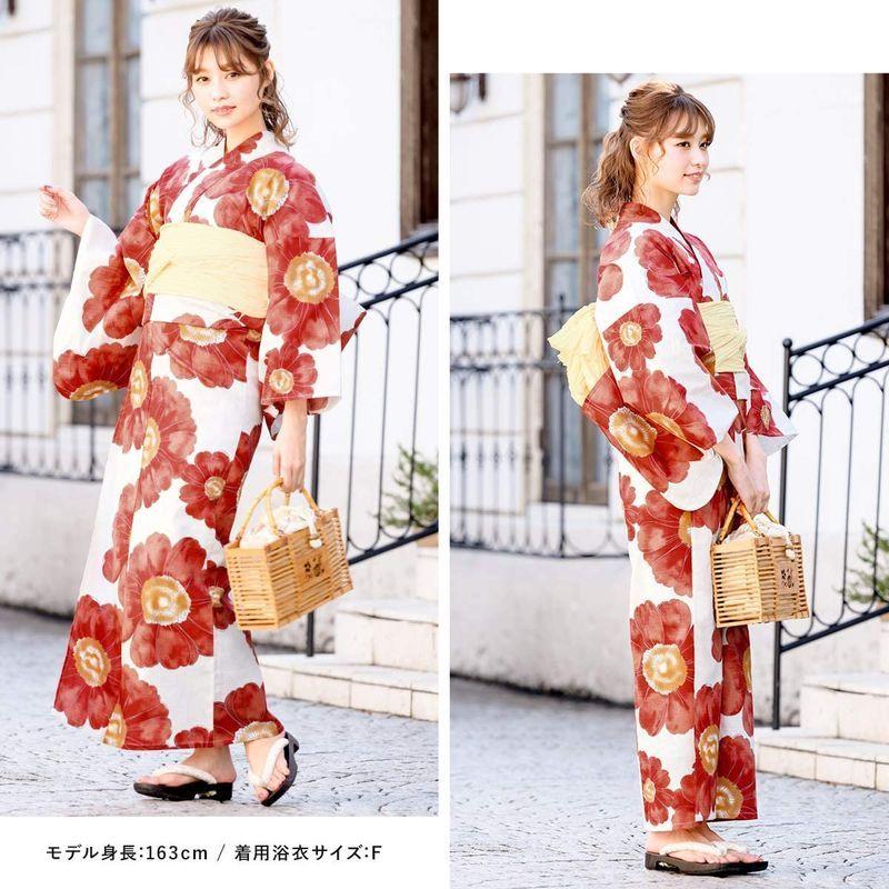 大人気新作 ソウビエン 浴衣 兵児帯 クリーム Sサイズ 変わり織り 綿 花 デイジー 赤 白 レトロ レディース 3点セット 浴衣 帯セット Dias Looten Com