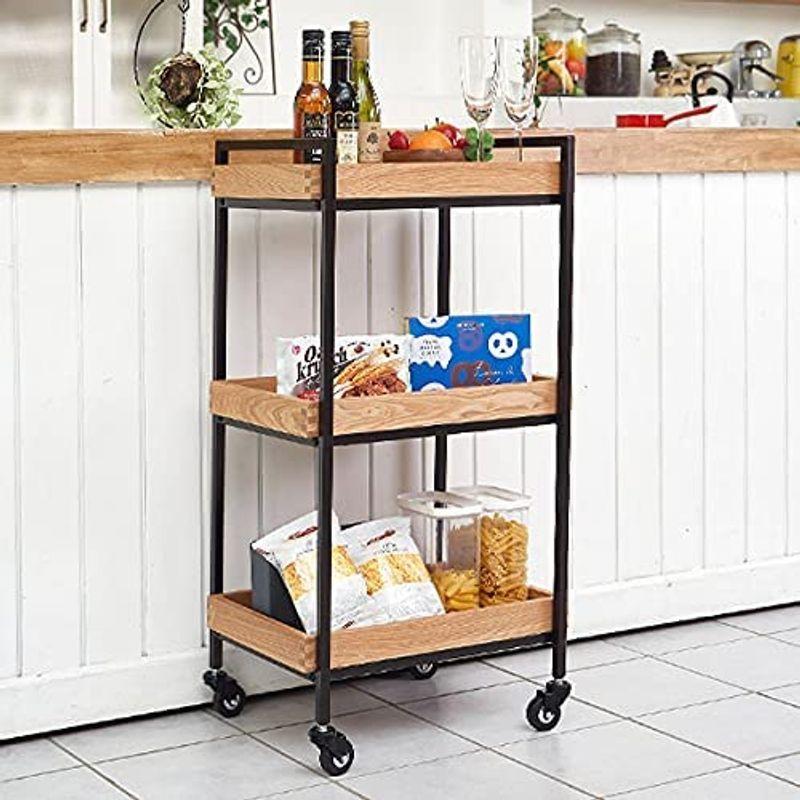 高評価続出！ エイジングウッドワゴン3段 ダークブラウン 幅45×奥行33.5×高さ86.5cm エステワゴン ネイルワゴン 美容室ワゴン キッチンワゴン 【2284147357】(11674円)