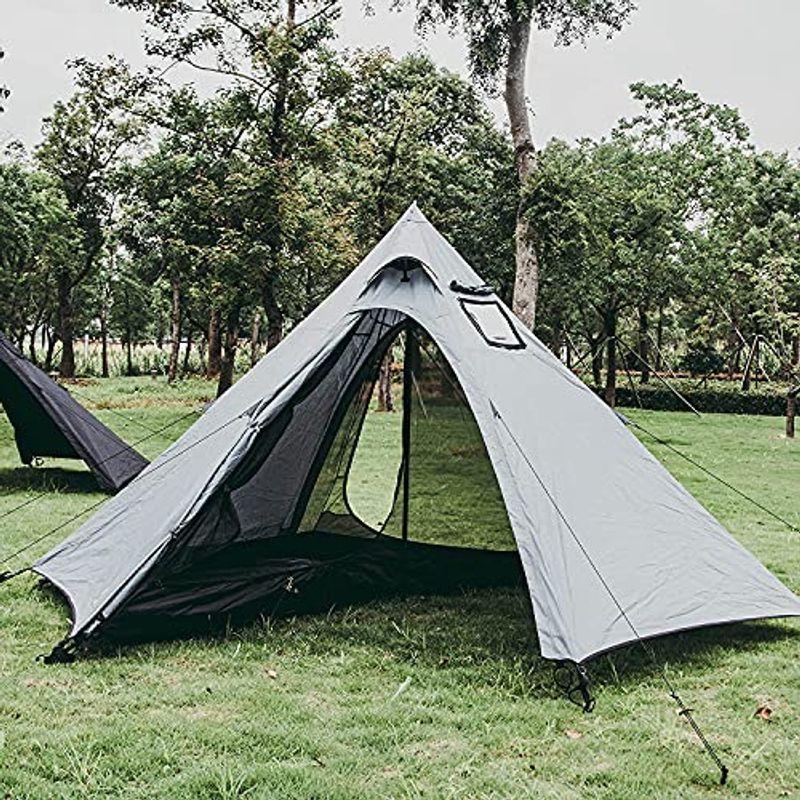 DOKICAMP ワンポールテント 軽量テント 高さ160CM かんたん設営 インナー取り外し可 煙突用防火穴 テント内料理・焚火可 ソロ