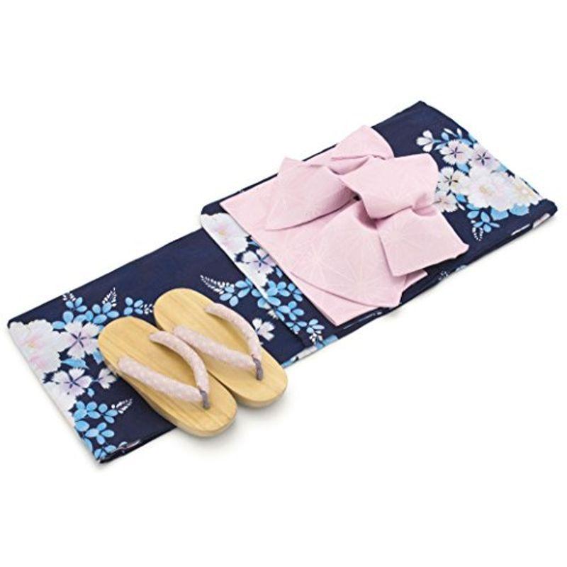 (ソウビエン) 浴衣セット レディース レトロ bonheur saisons ボヌールセゾン 紺 ネイビー 撫子 萩 藤 花 ラメ 綿 花(13424円)