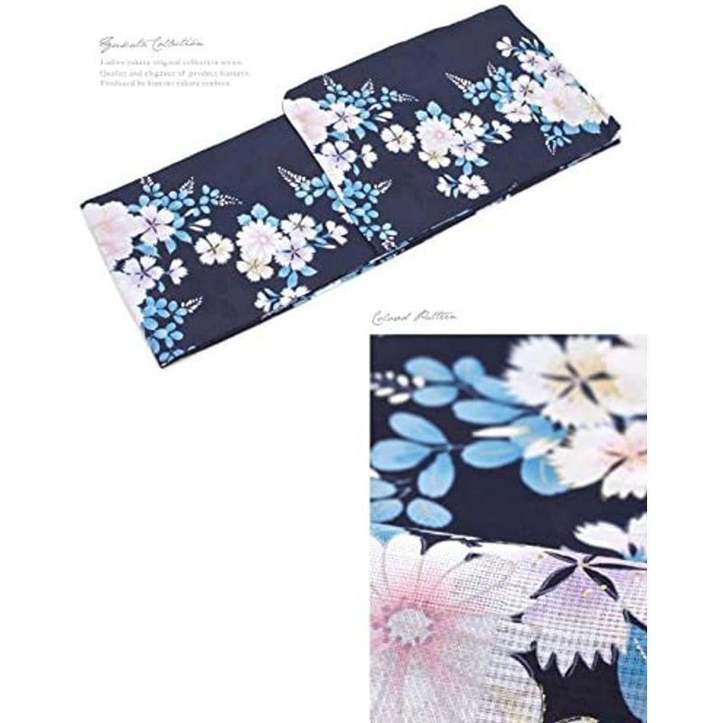 美品 (ソウビエン) 浴衣セット レディース レトロ bonheur saisons ボヌールセゾン 紺 ネイビー 撫子 萩 藤 花 ラメ 綿 花 【2626538620】(13424円)