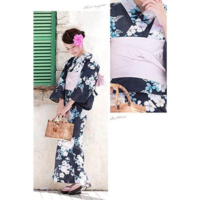 美品 (ソウビエン) 浴衣セット レディース レトロ bonheur saisons ボヌールセゾン 紺 ネイビー 撫子 萩 藤 花 ラメ 綿 花 【2626538620】(13424円)