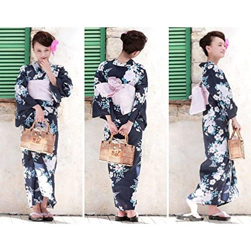 美品 (ソウビエン) 浴衣セット レディース レトロ bonheur saisons ボヌールセゾン 紺 ネイビー 撫子 萩 藤 花 ラメ 綿 花 【2626538620】(13424円)