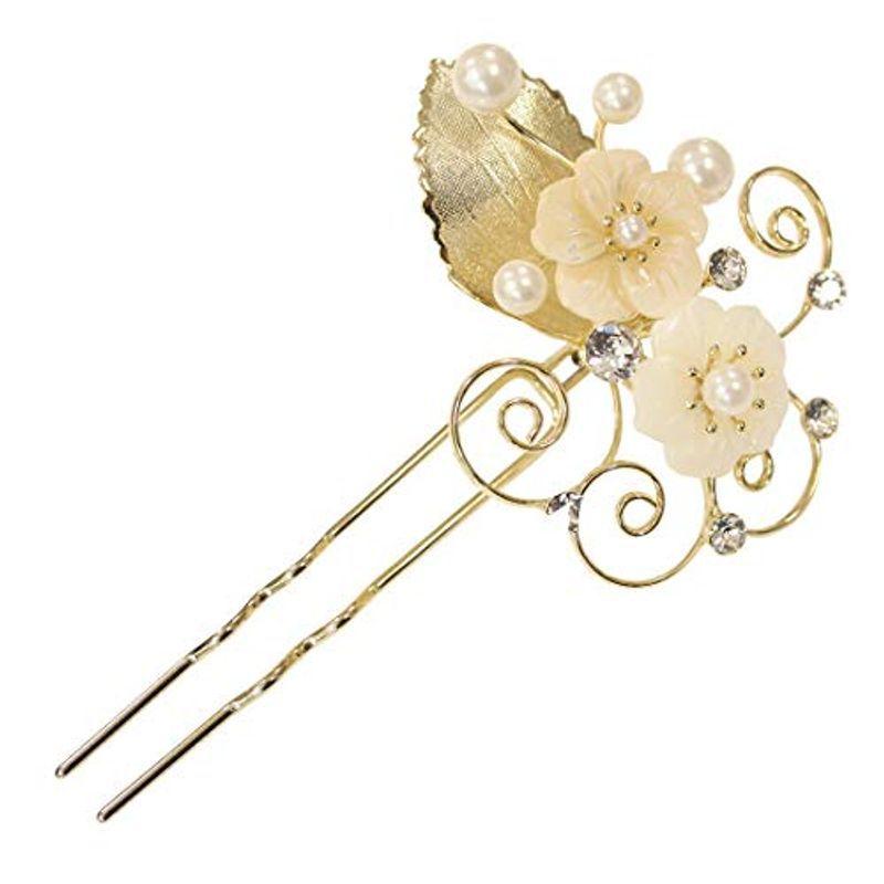 品質は非常に良い 花しおり フォーマルシーン 7840 1 ゴールド 髪飾り パールとラインストーン簪 かんざし 和装洋装okカールデザインに桜 かんざし 髪飾り Iptc Net Br