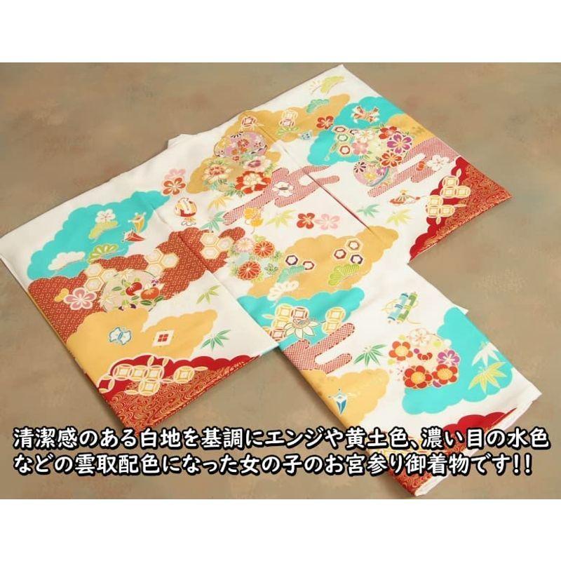 予約販売お宮参り 着物 女の子 変わり無地縮緬生地 手挿し友禅 まり 金