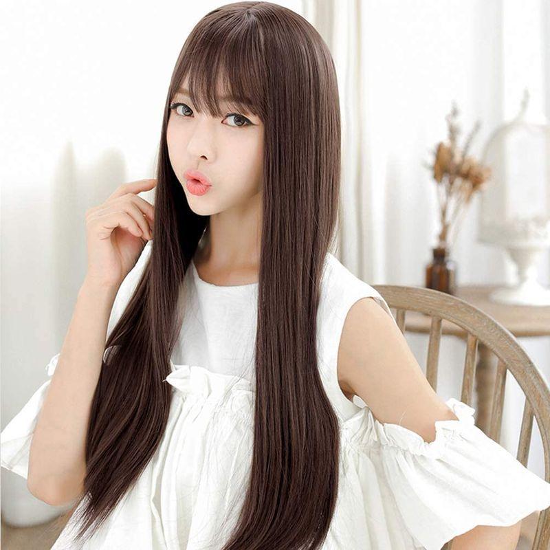 風追い少女 ウィッグ ロング ストレート レディース 女性用 フルウィッグ ぱっつん前髪 軽い 耐熱 小顔 可愛い フェミニン 空気感 段 通販 風追い少女 ウィッグ ロング 巻き髪 フルウィッグ セミロング カール かつら 女性 通気 自然 ネット付き (冷木)