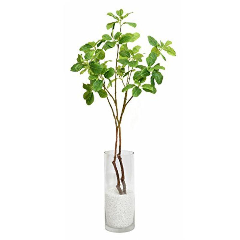 GREENPARK マグノリアリーフ ガラスシリンダー H35 白玉石 造花 フェイクグリーン