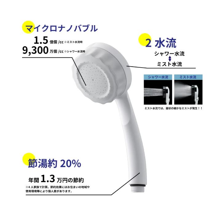 *水生活製作所【SH23W-SN（ホワイト）】バブリーミスティシャワー2.0 ストップボタン無し マイクロナノバブル MIZSEI 家電の画像