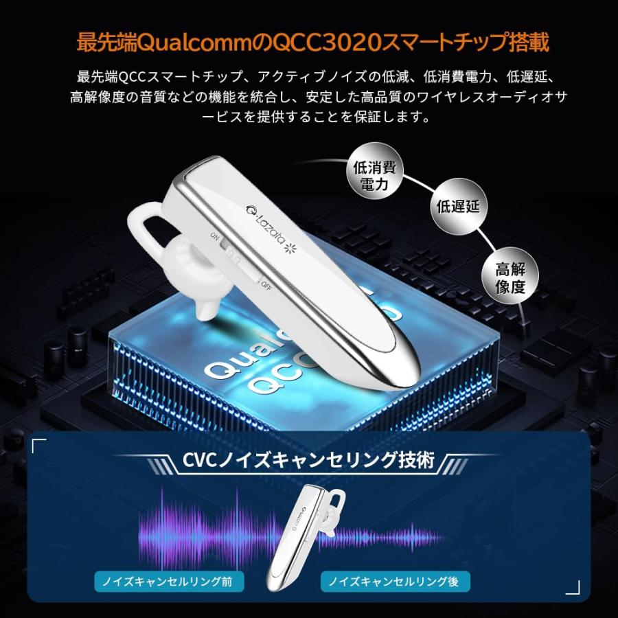 Glazata 日本語音声ヘッドセット Bluetooth 5.1片耳イヤホン Qualcomm社製スマートチップ3020搭載、長持ち20時間通話可能｜hotmeteor｜03