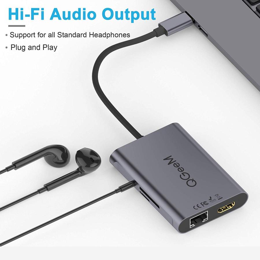 QGeeM ドッキングステーション　usb-c接続ハブ USB C ハブ,QGeeM 8 in 1 TypeC HDMIドッキングステーション,lan