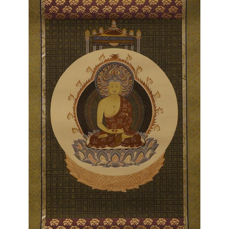 初出し】仏画「阿弥陀如来立像」肉筆絹本 仏教美術 掛軸 仏画掛け軸