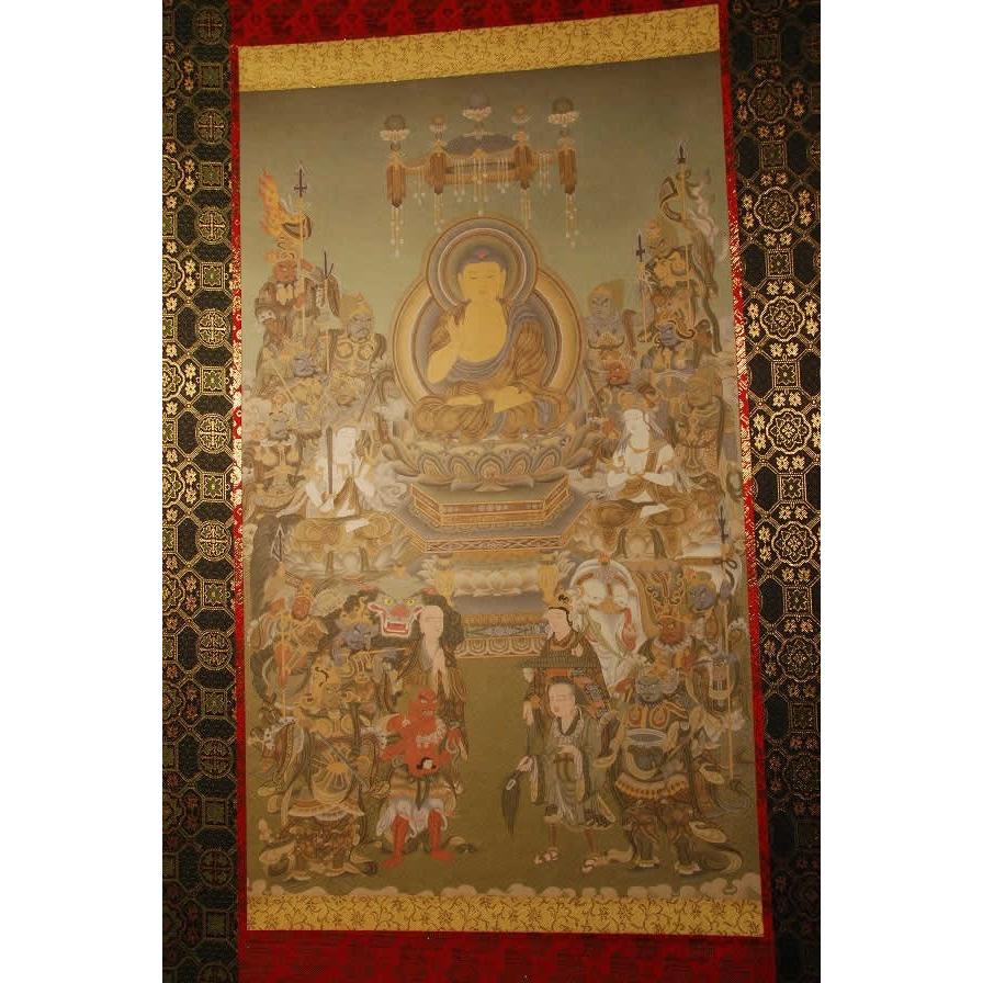 釈迦十六善神図 仏画掛け軸（半切サイズ）【公式通販】