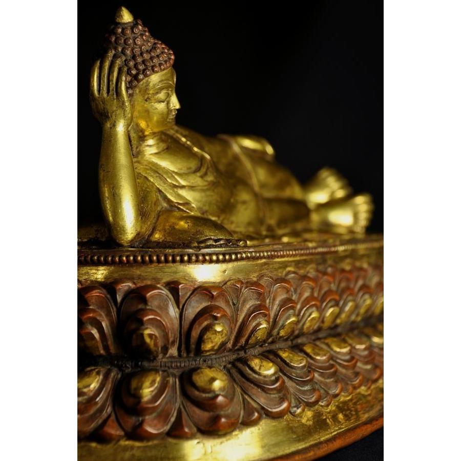 仏教美術 古銅鍍金 涅槃仏 寝釈迦仏 仏像 置物 H R7248 仏教美術 古銅