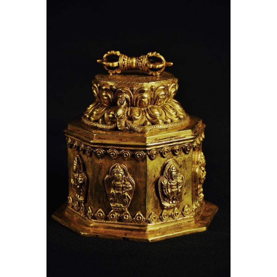 ヴァジュラ（五鈷杵）銅造鍍金彫金仕上 工芸品、民芸品-楽器、手芸、コレクション