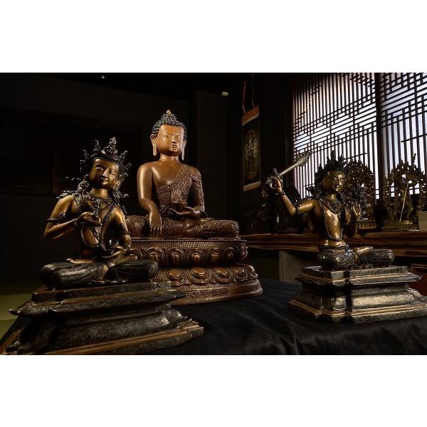 釈迦三尊 銅造彫金仕上げ_1