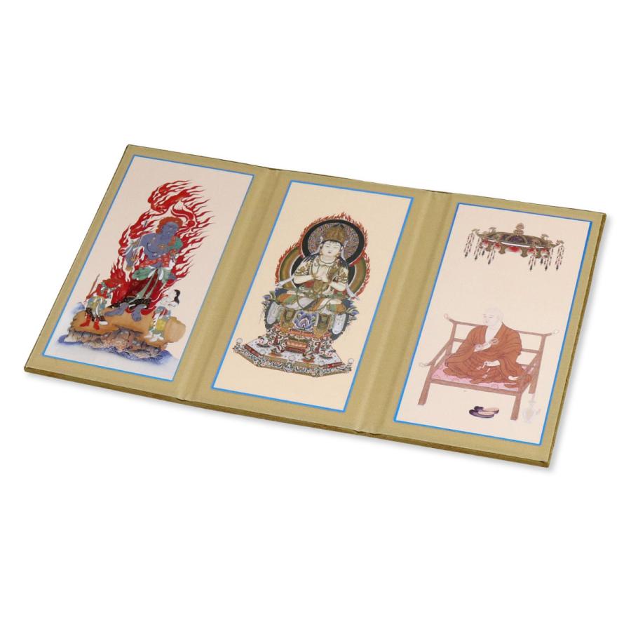 三つ折り屏風　新品　両面同じ画 商品リニューアルに伴い在庫限り】型染め 三つ折り 屏風 （毛氈付