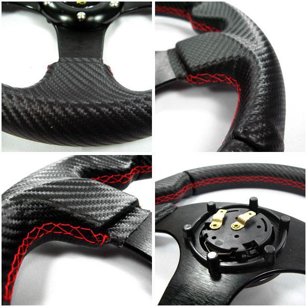 K&M 280φ/280mm/28cm カーボン調ステアリングハンドル ブラック