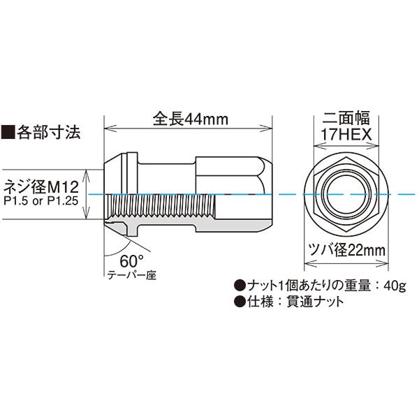 【補充用パーツ】 レーシングコンポジットR40 ナット 1個 グロリアスブラック M12×P1.5 17HEX 60°テーパー座 KYO-EI/協永産業 ZRC11K｜hotroad｜03