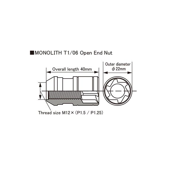 【補充用パーツ】 Kics MONOLITH T1/06 グロリアスブラック 1個 M12×P1.25 貫通ナット 盗難抑止効果  KYO-EI/協永産業 ZMN13K｜hotroadparts｜02