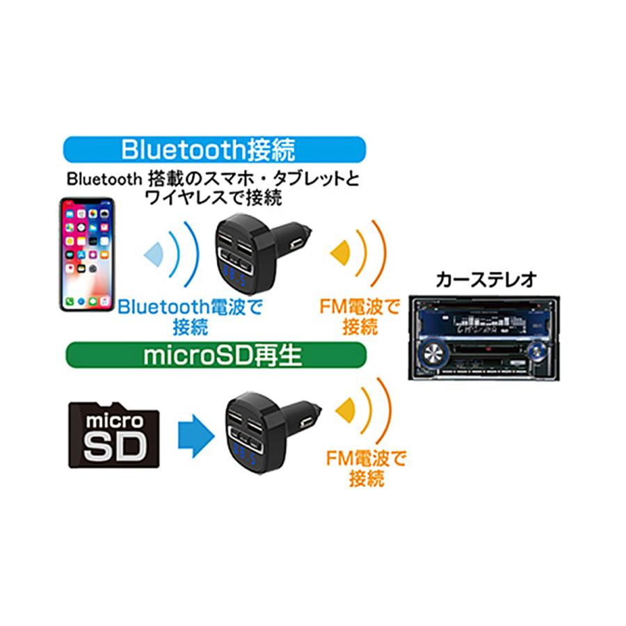 FM トランスミッター Bluetooth ver5.0 ワイヤレス受信 USB充電2ポート付 4.8A スマホ音楽 ハンズフリー通話可能 カシムラ KD-219｜hotroadparts｜05