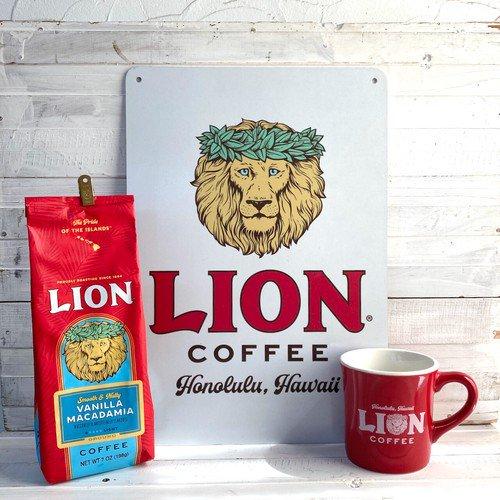 アルミサイン ライオンコーヒー ロゴ入 四隅穴 W25×H36cm インテリア ハワイ 飾り LION COFFEE PICK The HAWAII AG-AP-REFLC｜hotroadtirechains｜03